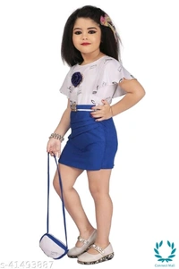 Linotex Bodycon Girls dress and Bags Combo - 2-3 Years, White Blue, Cotton, Printed, Pack Of:1